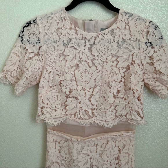 ASOS‎ Lace Crop Top Midi Pencil Dress Sz 0 Pink - Picture 4 of 15